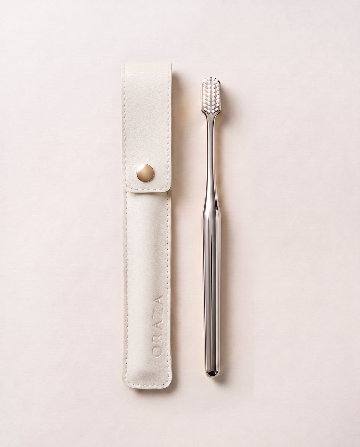 WHITE LEATHER CASE & SILVER TOOTHBRUSH