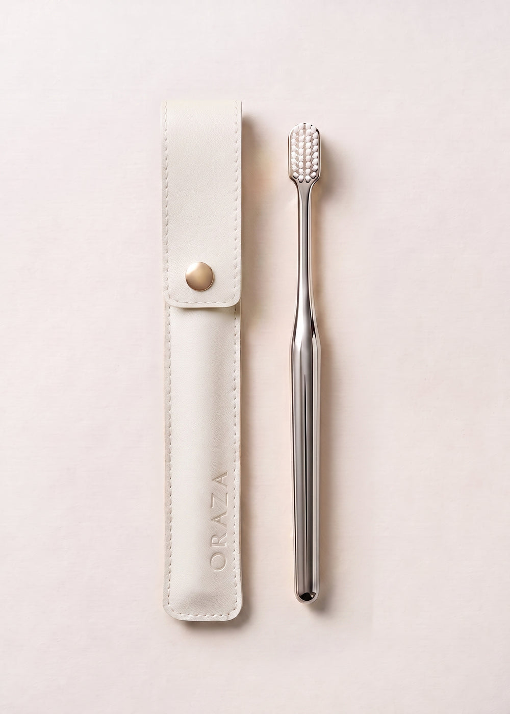 WHITE LEATHER CASE & SILVER TOOTHBRUSH