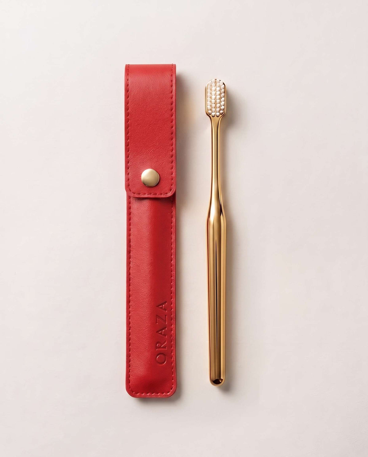 RED LEATHER CASE &  GOLD TOOTHBRUSH
