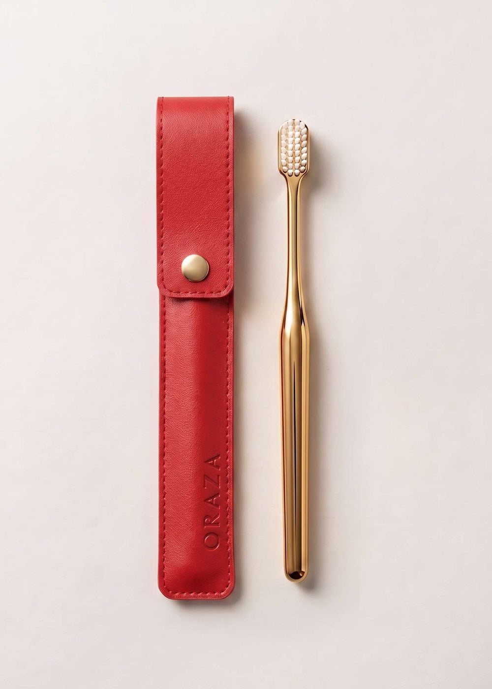 RED LEATHER CASE &  GOLD TOOTHBRUSH