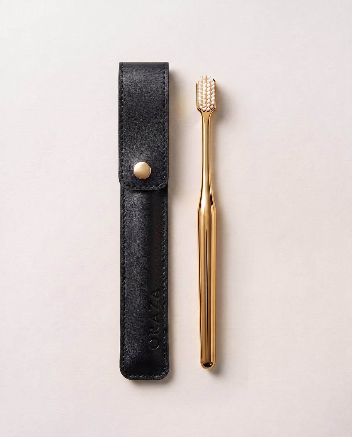 BLACK LEATHER CASE & GOLD TOOTHBRUSH