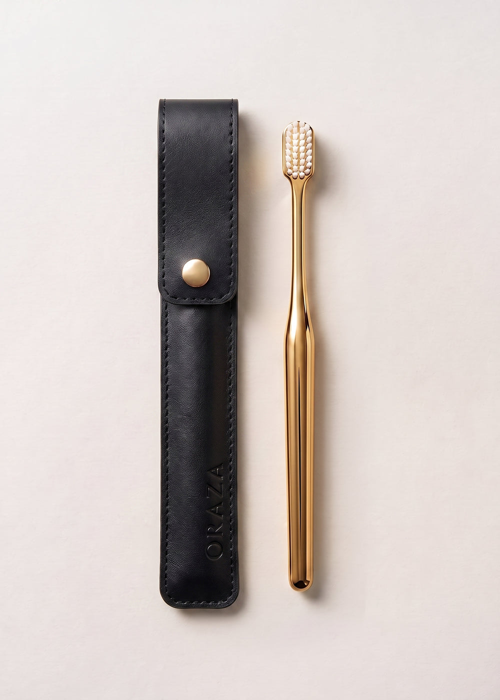 BLACK LEATHER CASE & GOLD TOOTHBRUSH