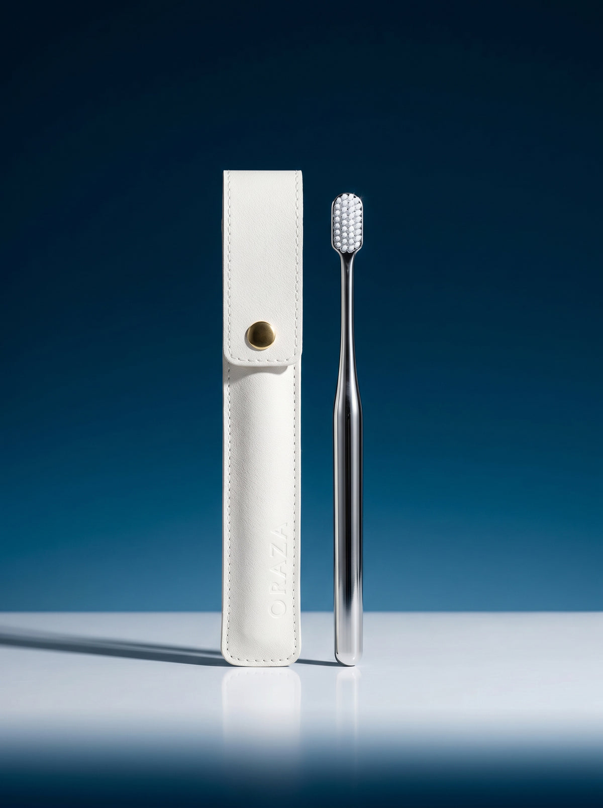 WHITE LEATHER CASE & SILVER TOOTHBRUSH