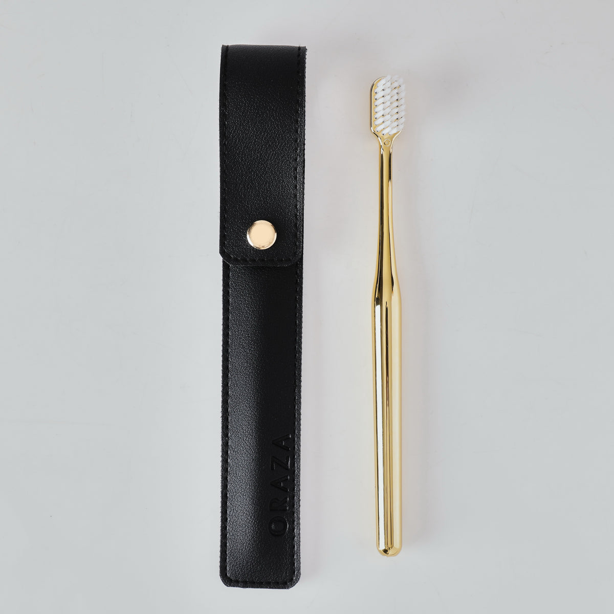 BLACK LEATHER CASE & GOLD TOOTHBRUSH