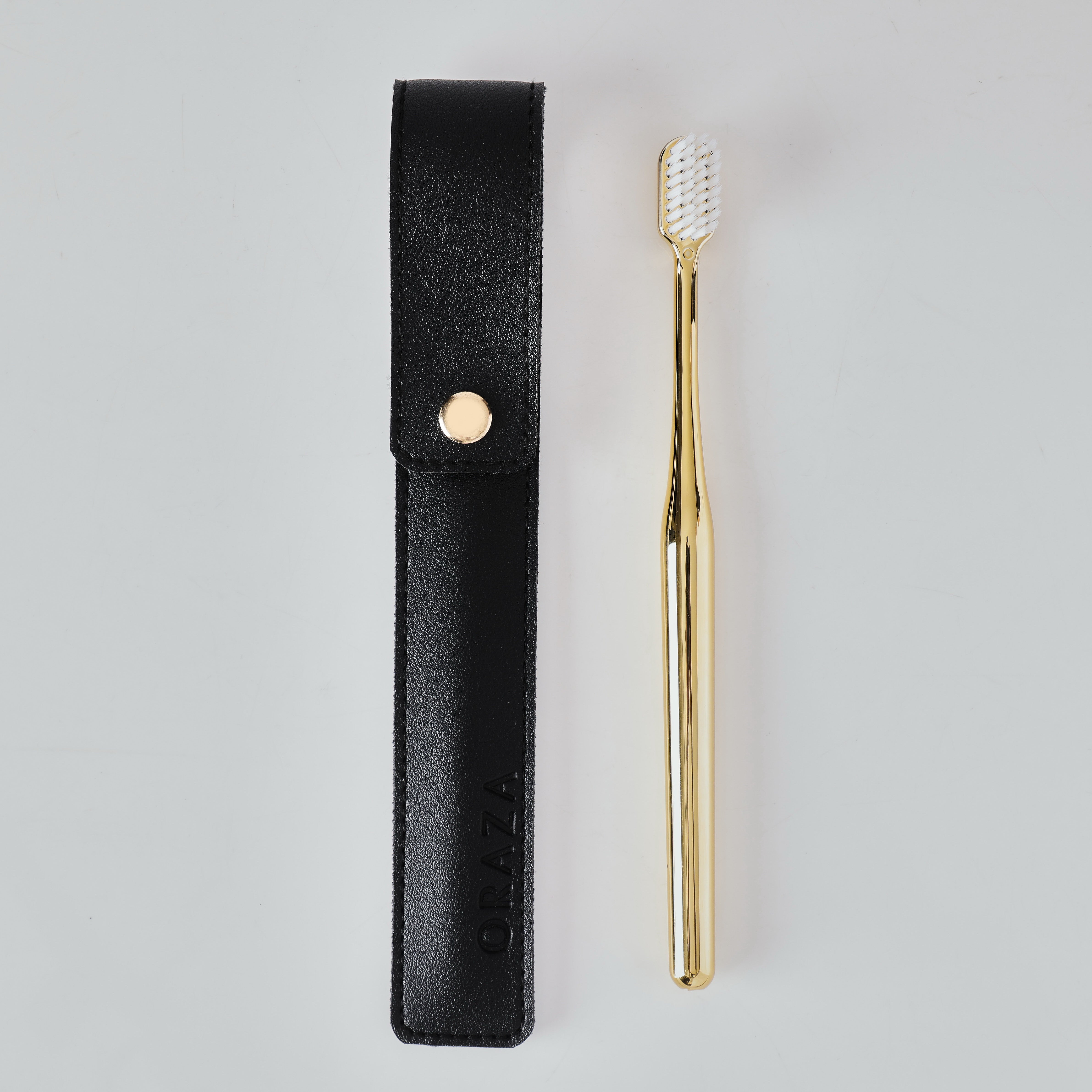 BLACK LEATHER CASE & GOLD TOOTHBRUSH