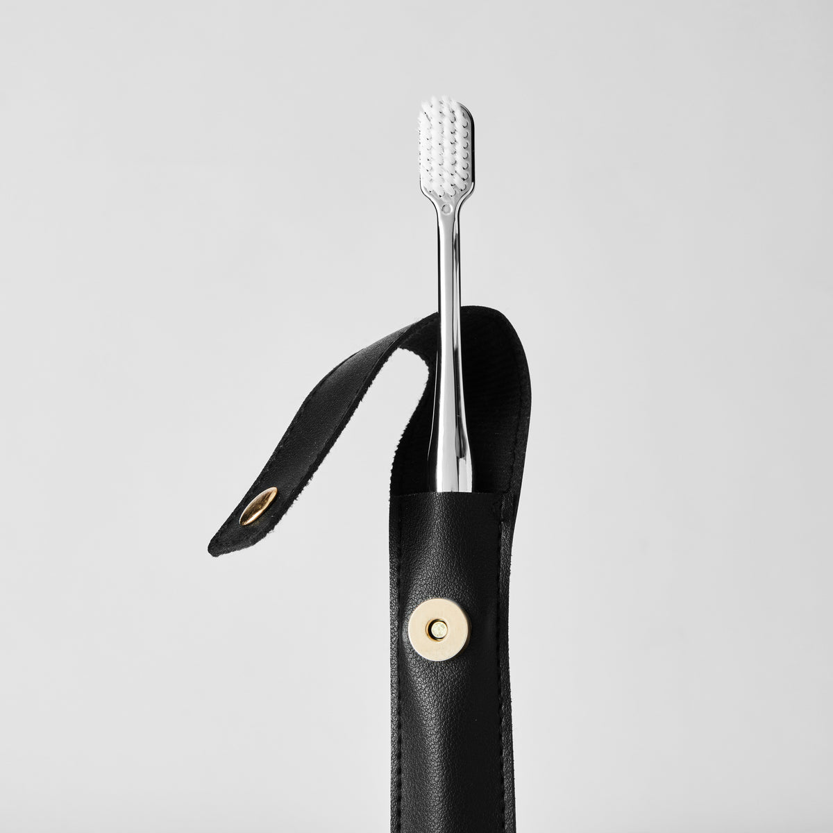 BLACK LEATHER CASE & SILVER TOOTHBRUSH
