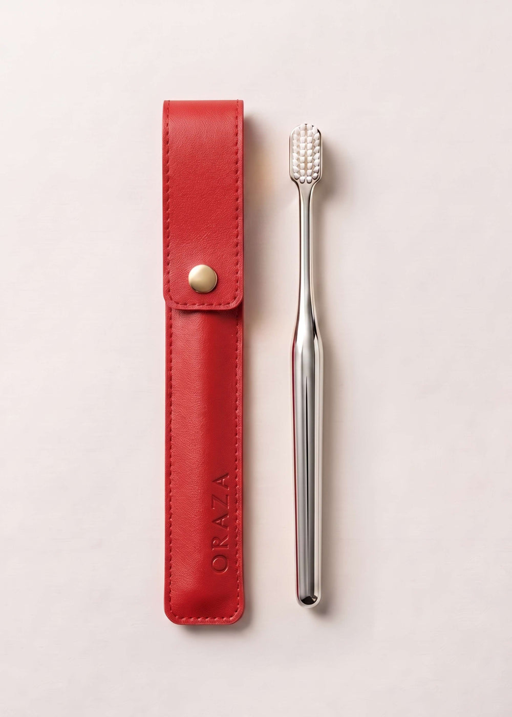 RED LEATHER CASE & SILVER TOOTHBRUSH