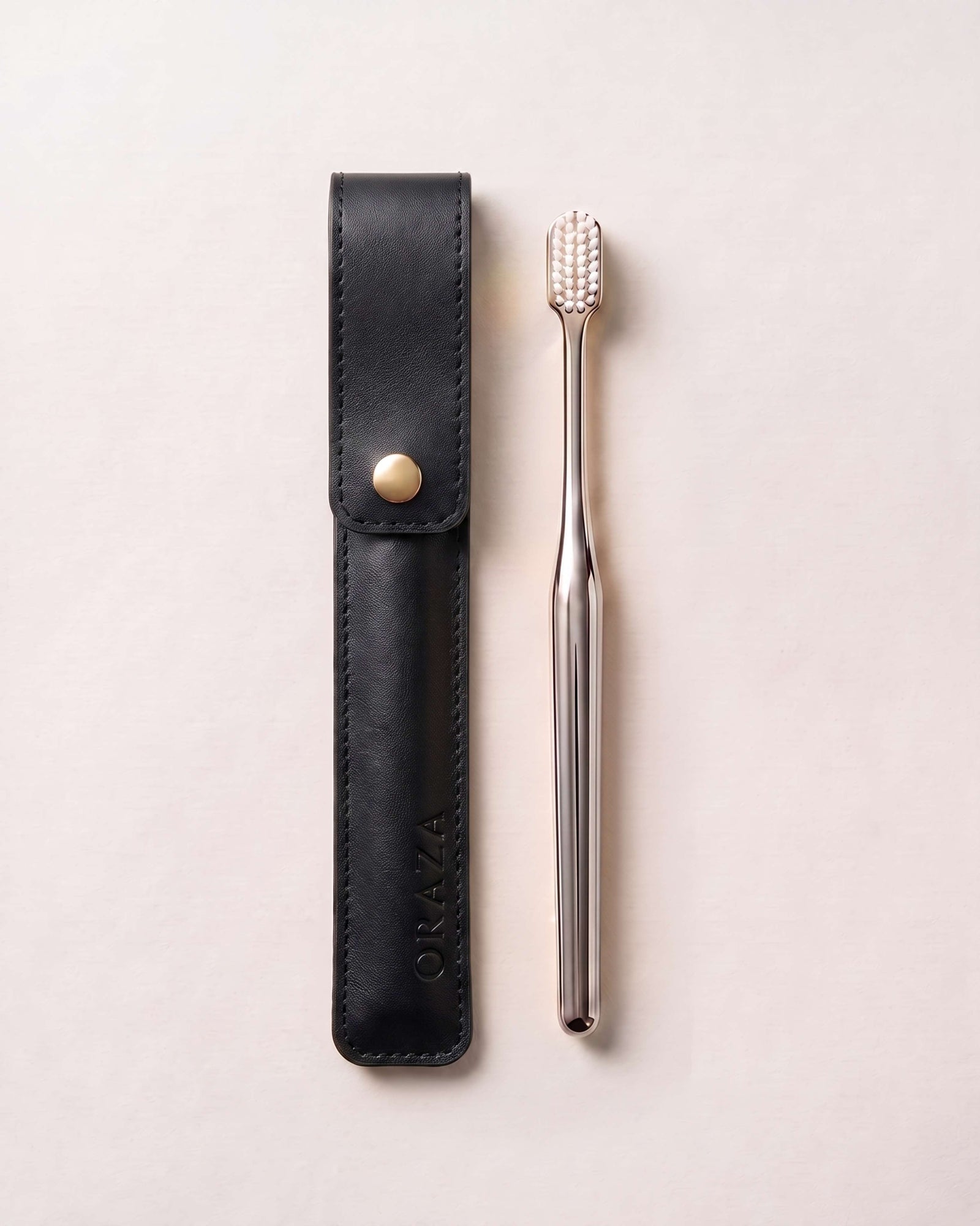 BLACK LEATHER CASE & SILVER TOOTHBRUSH