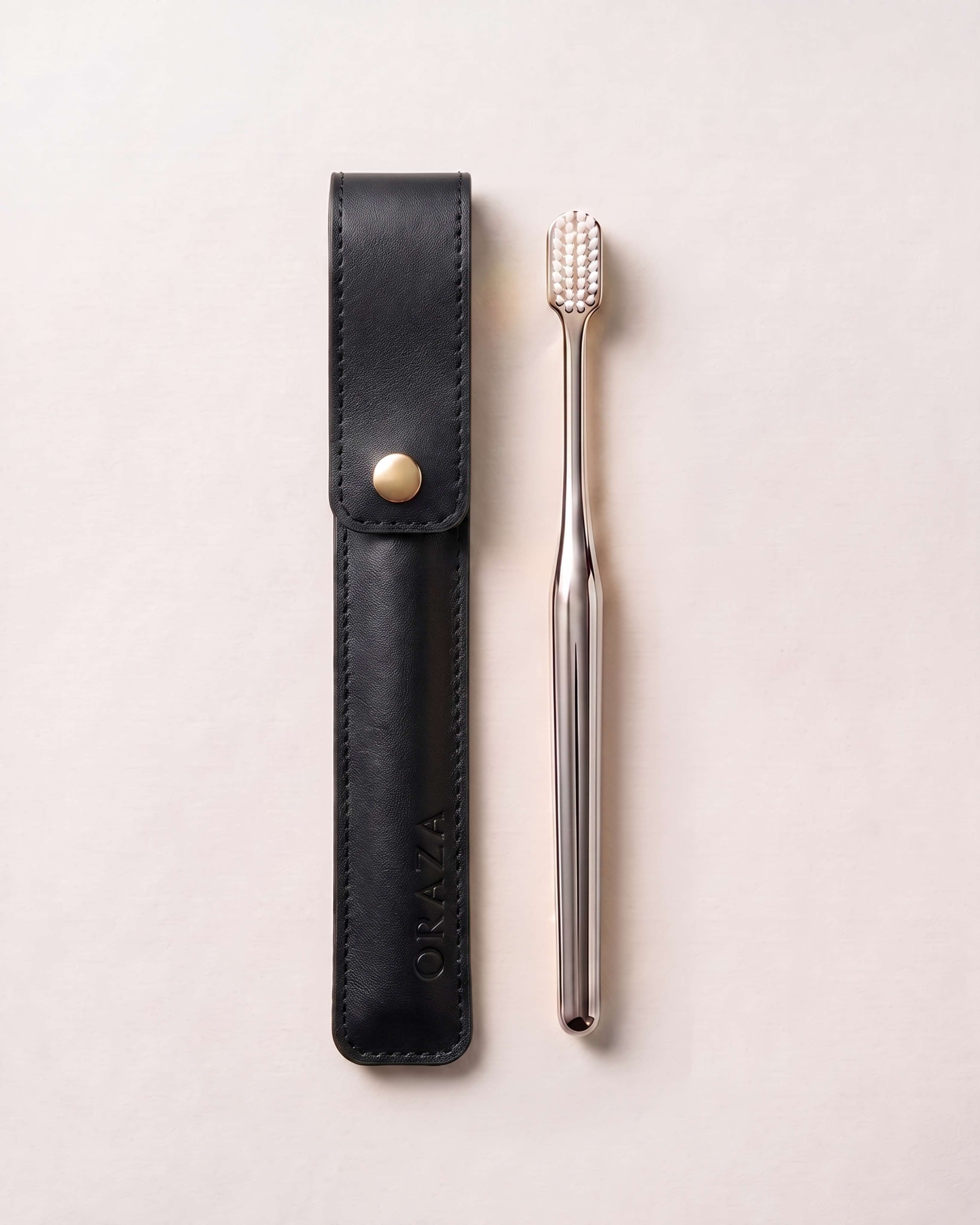 BLACK LEATHER CASE & SILVER TOOTHBRUSH