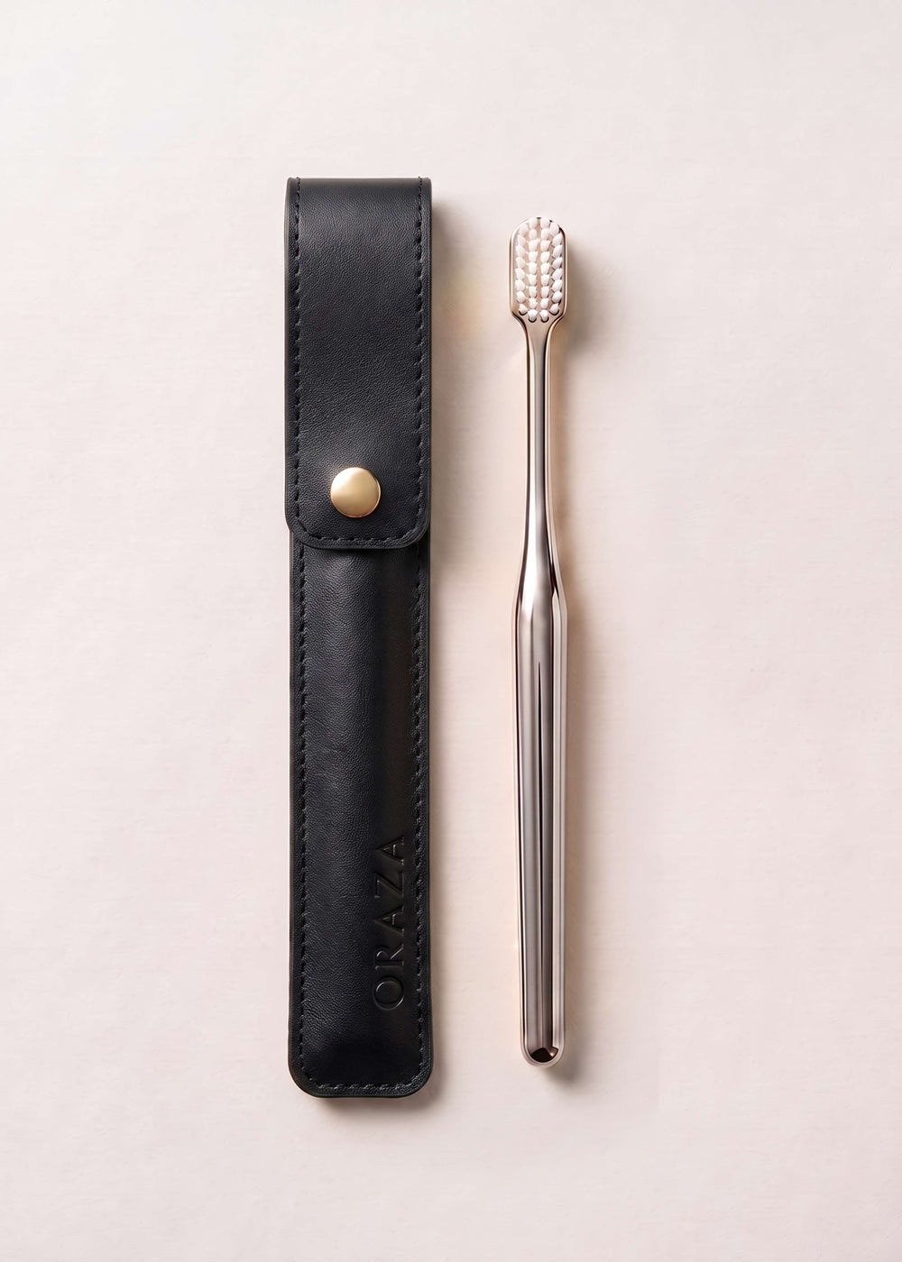 BLACK LEATHER CASE & SILVER TOOTHBRUSH